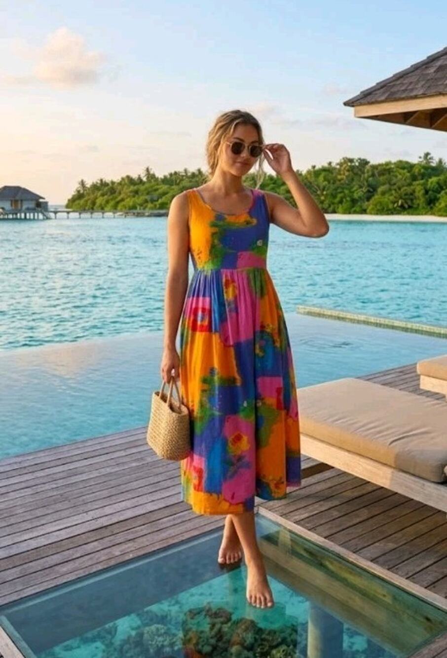 Jams World Vibrant Multicolor Abstract Art Floral Heart Dress Medium
